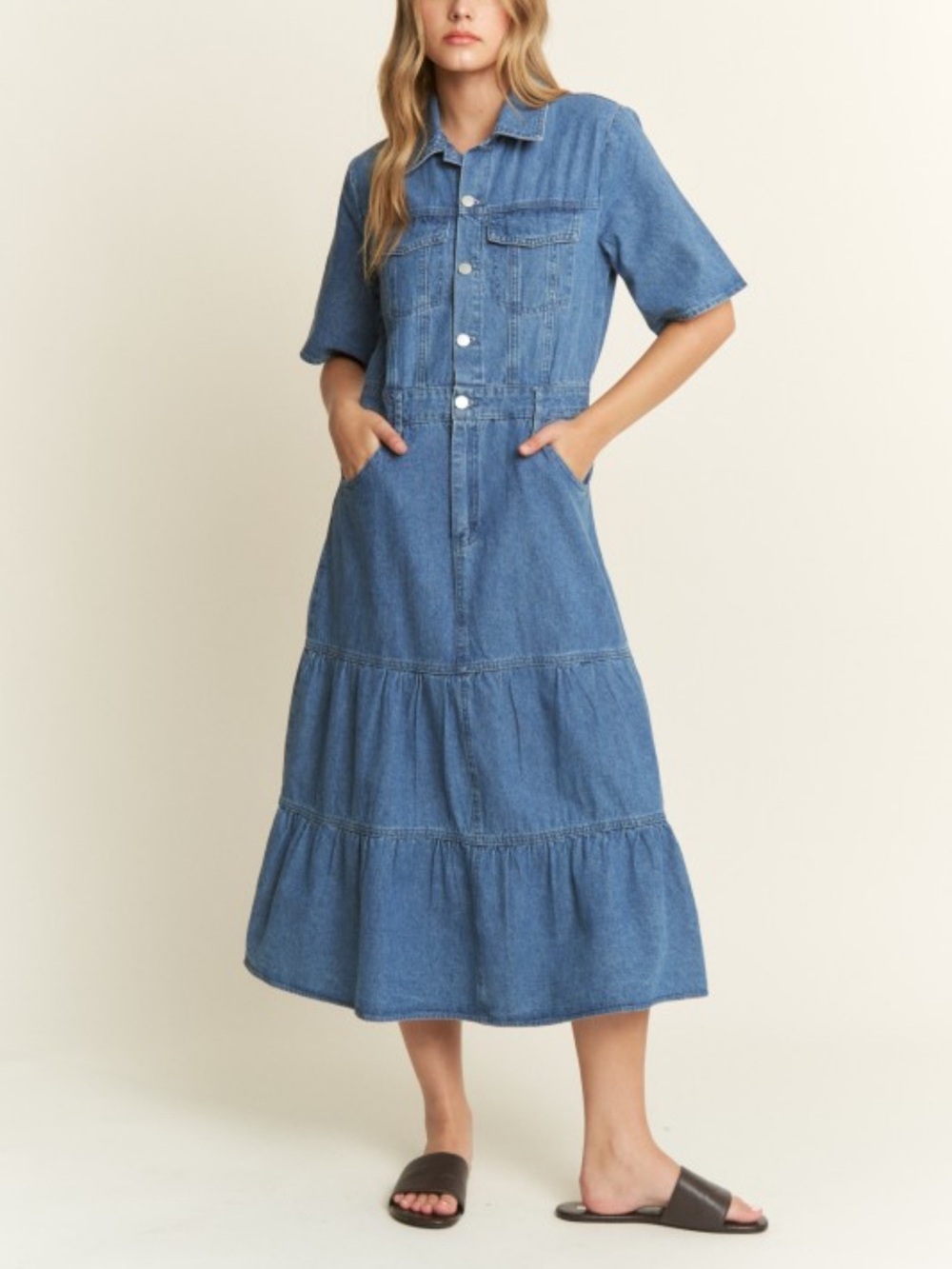 ShopEvelynne Blue Denim Tiered Maxi Dress